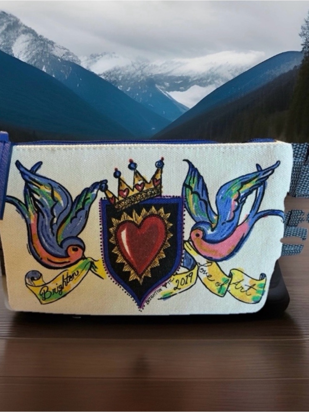 Brighton Canvas Zip Pouch with Heart & Birds